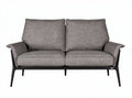 Outdoor two-seater sofa with gray fabric cushions and metal frame 150 x 80 x 75cm