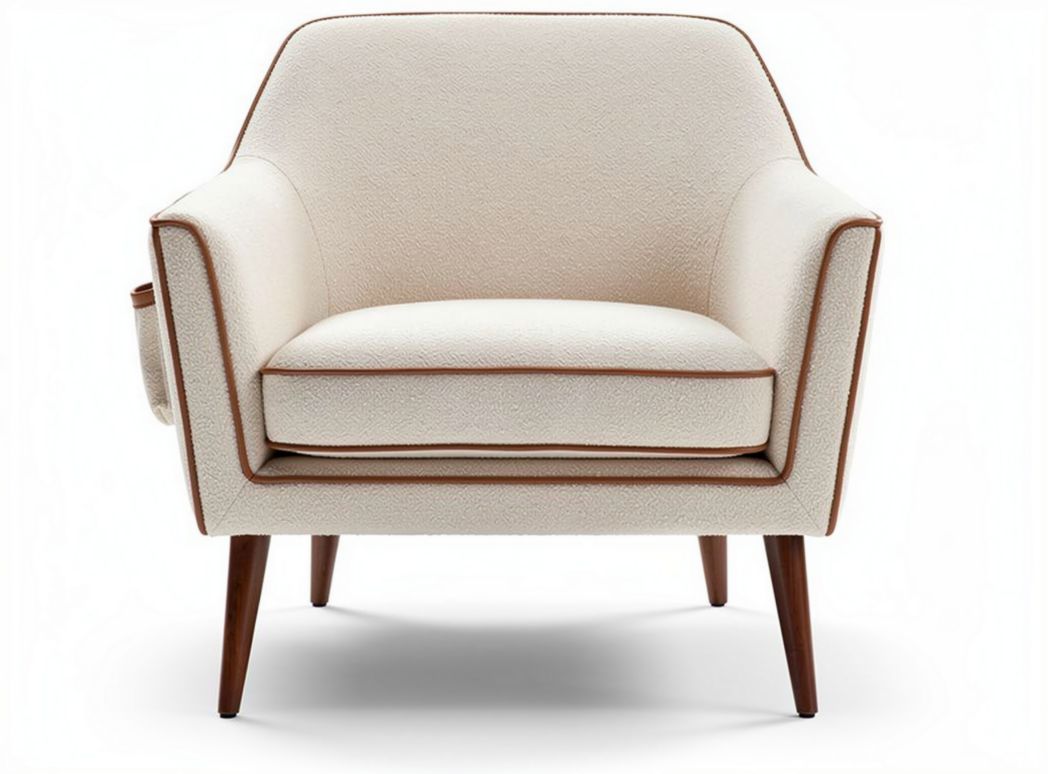 Upholstered armchair with wooden legs in cream color 80 x 75 x 75cm