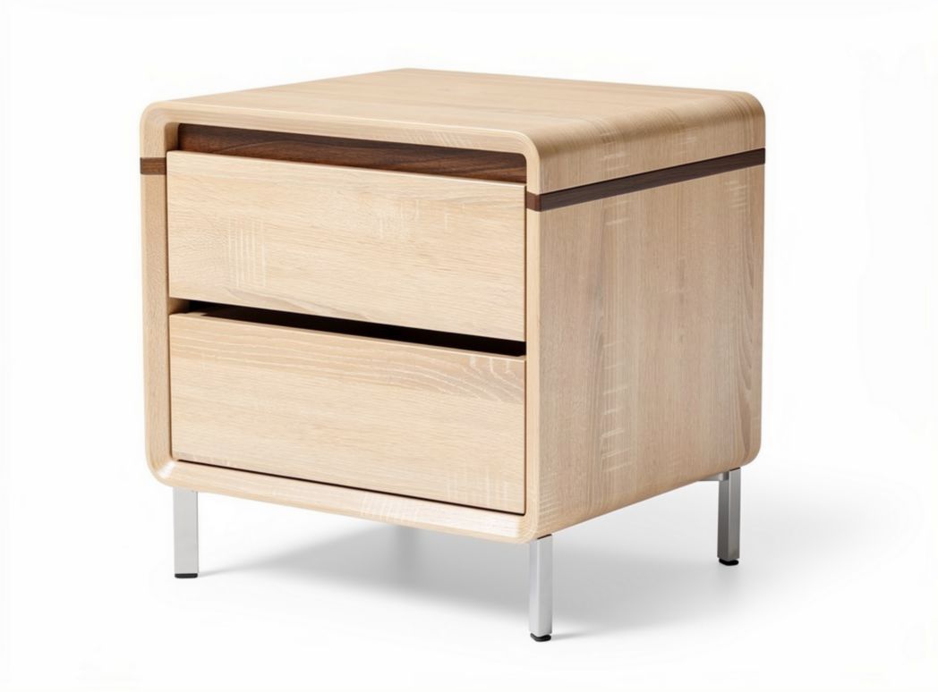 Wooden nightstand with two drawers and metal legs 50 x 50 x 50cm