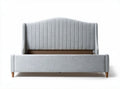 Upholstered gray fabric bed frame with storage space and wingback design 200 x 100 x 90cm