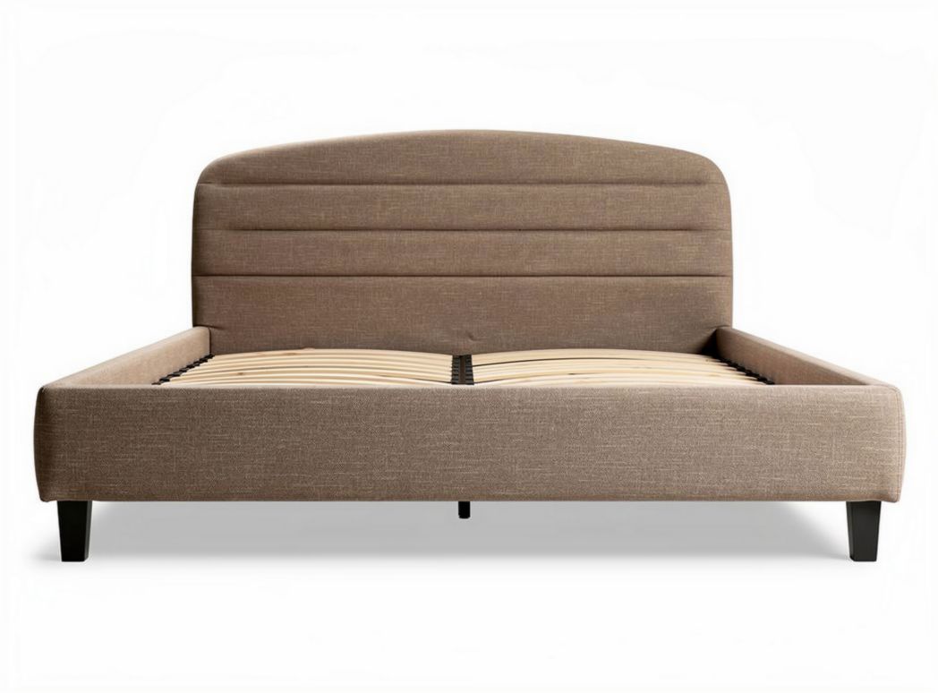 Fabric upholstered bed frame with wooden slats 200 x 160 x 100cm brown