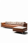 Contemporary sectional sofa with fabric upholstery in brown and beige 220 x 90 x 85cm