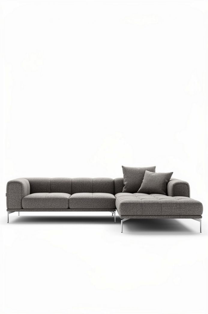 Gray fabric sectional sofa with stainless steel legs 240 x 90 x 85cm