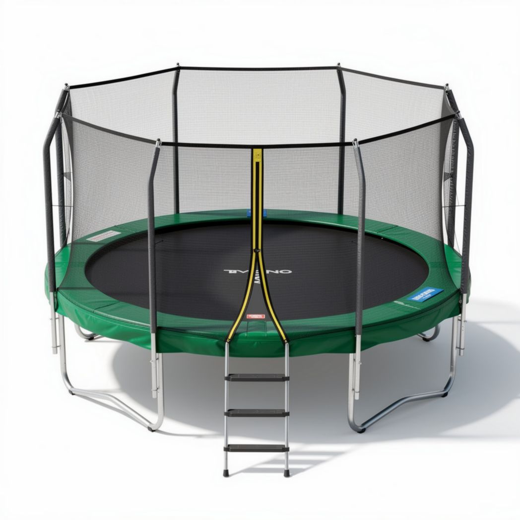Trampoline with safety net and ladder 14 feet round heavy-duty construction