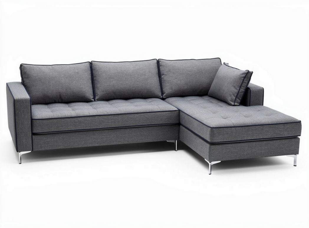 Grey fabric sectional sofa with removable cushion and modern design 240 x 150 x 80cm