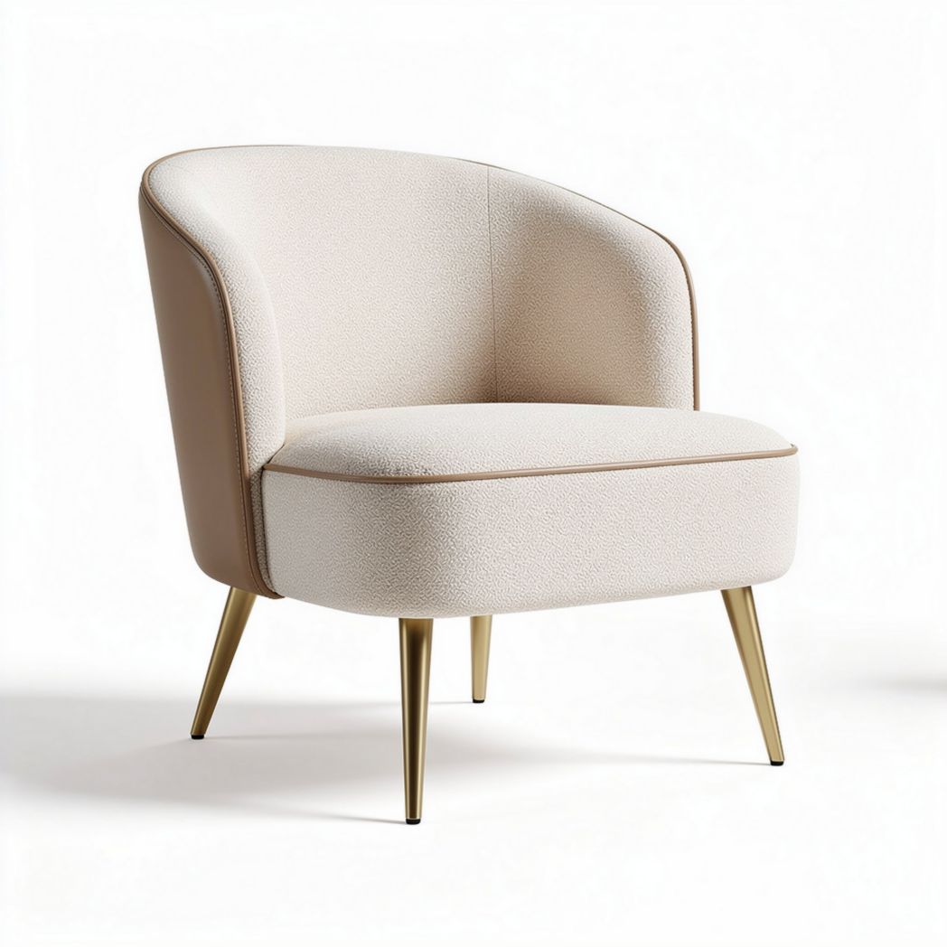 Fabric accent chair with gold metal legs in cream and beige 70 x 70 x 80cm
