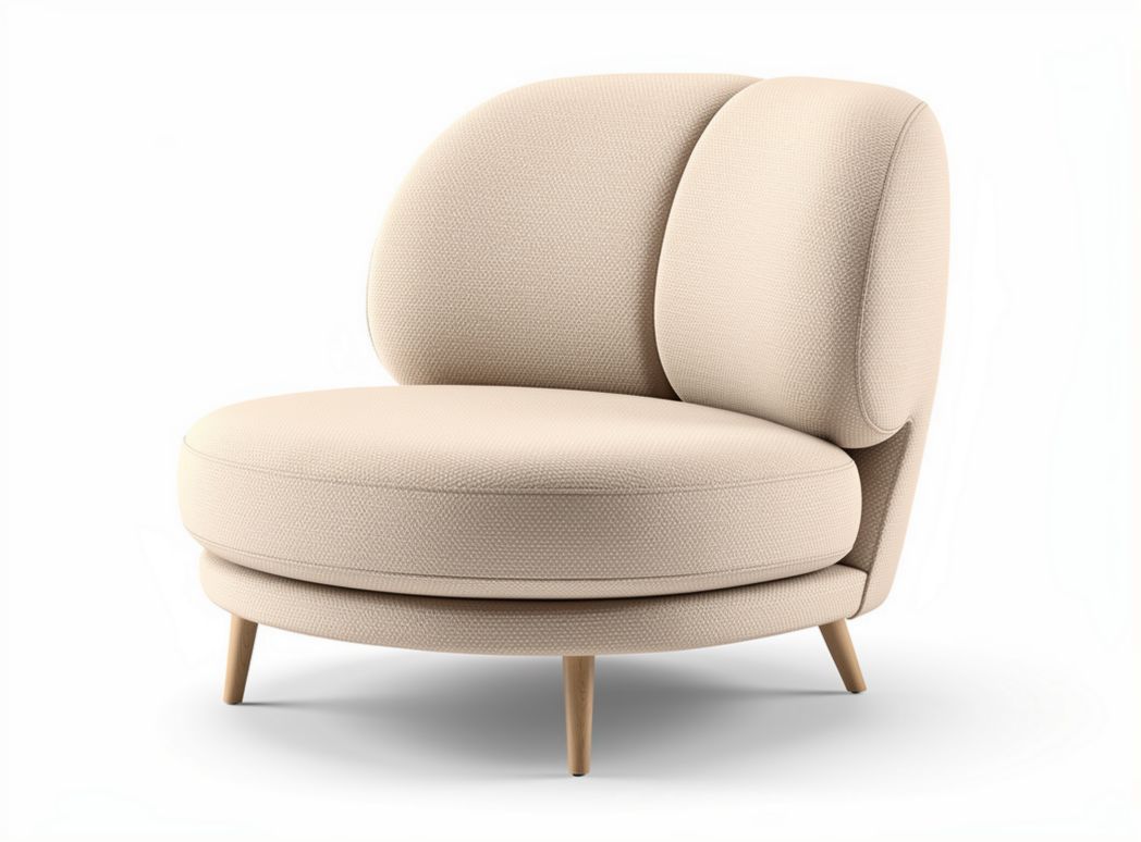 Modern upholstered accent chair with round shape and wooden legs 80 x 80 x 75cm